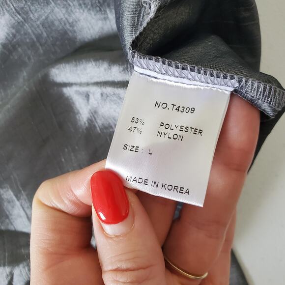 Terra Jacket Women Large Grey Button Front Lightweight Crinkle Artsy Wire Collar - Picture 7 of 8